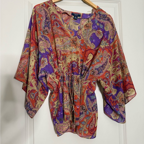Paisley Print Bell Sleeve Top - Purple and Red - Picture 1 of 4
